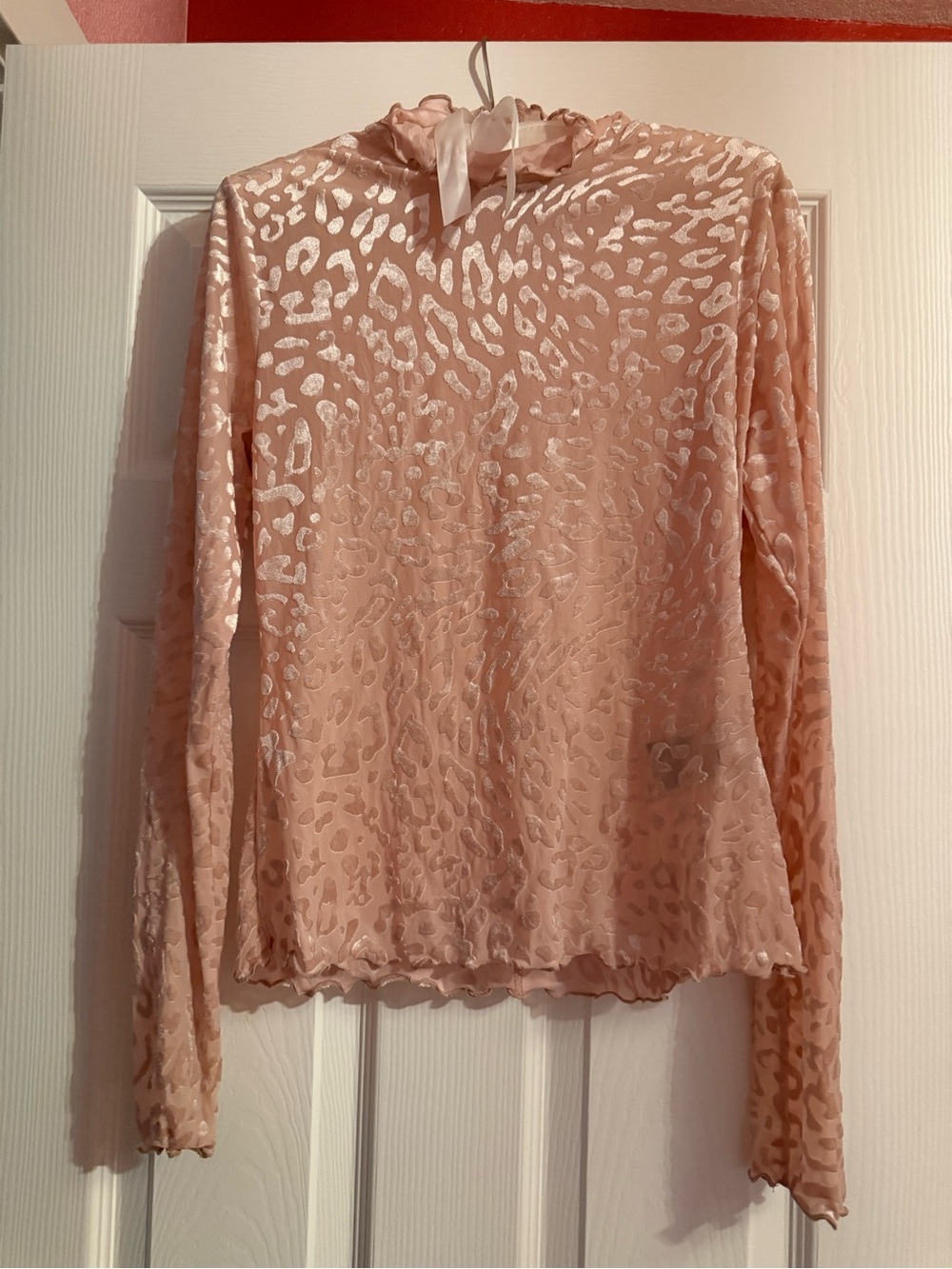 Urban Outfitters Cheetah Pink Velvet Long Sleeve Top Size L